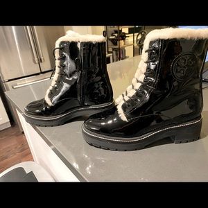 Tory Burch Women’s Miller Shearling Patent Leather Combat Boots
